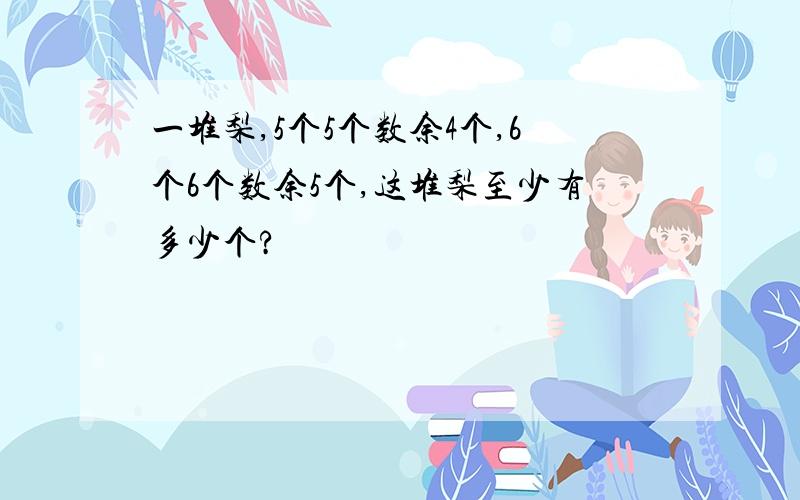 一堆梨,5个5个数余4个,6个6个数余5个,这堆梨至少有多少个?