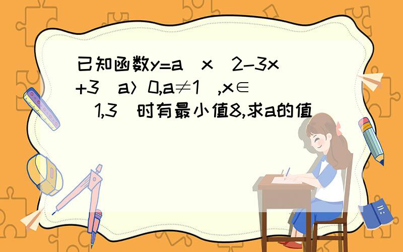 已知函数y=a^x^2-3x+3(a＞0,a≠1),x∈[1,3]时有最小值8,求a的值