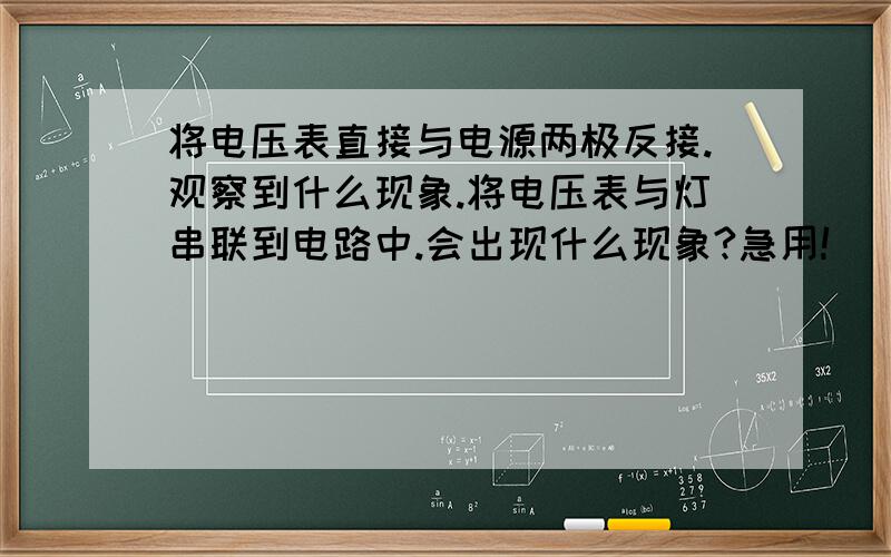 将电压表直接与电源两极反接.观察到什么现象.将电压表与灯串联到电路中.会出现什么现象?急用!