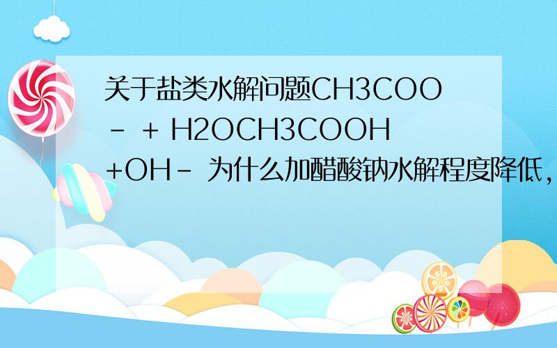关于盐类水解问题CH3COO- + H2OCH3COOH+OH- 为什么加醋酸钠水解程度降低,c(CH3COO-)c(C