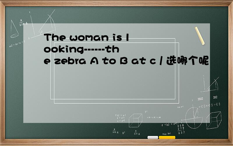 The woman is looking------the zebra A to B at c / 选哪个呢